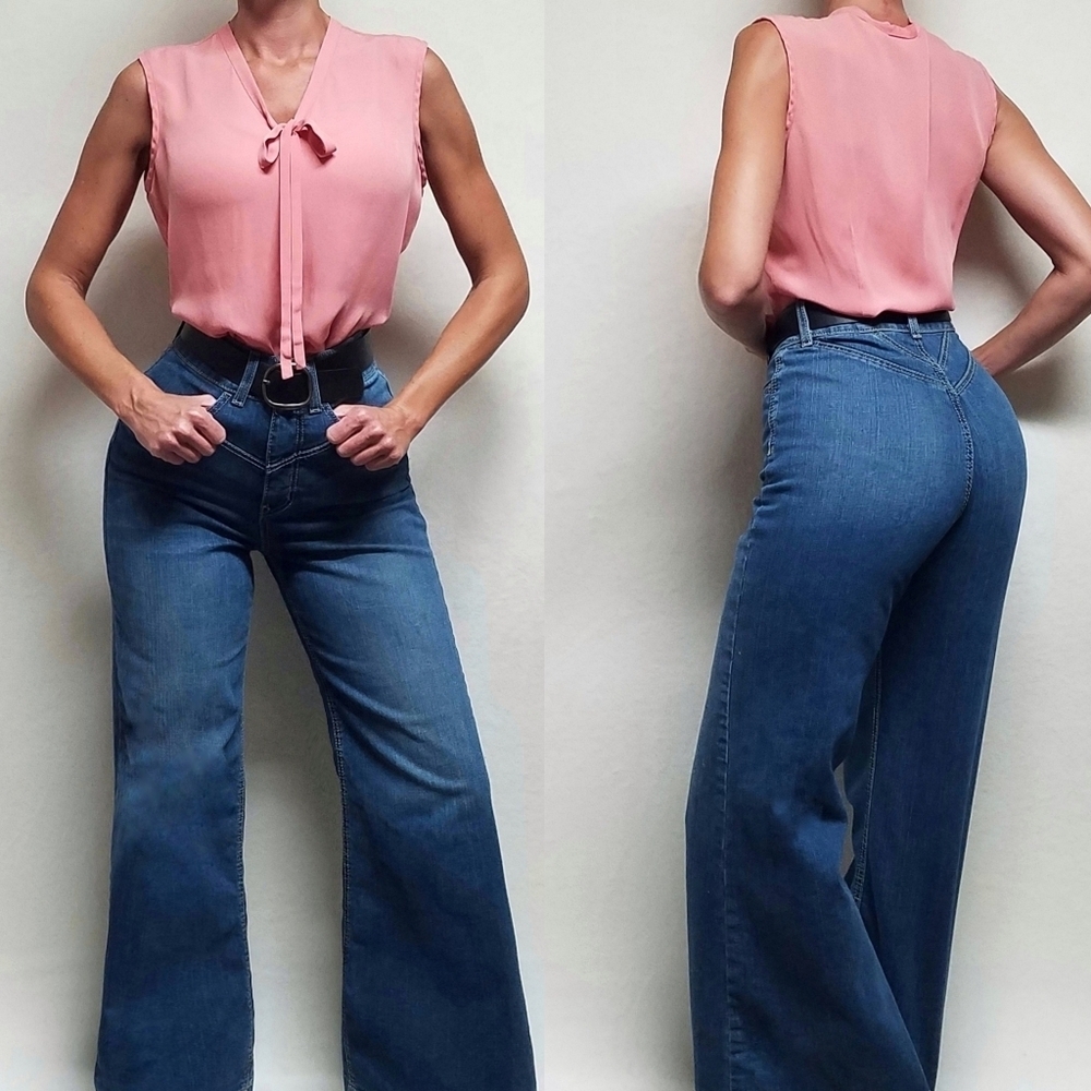 90s Vintage DKNY Peach Silk V-neck Bow Sleeveless Button Up Blouse 14